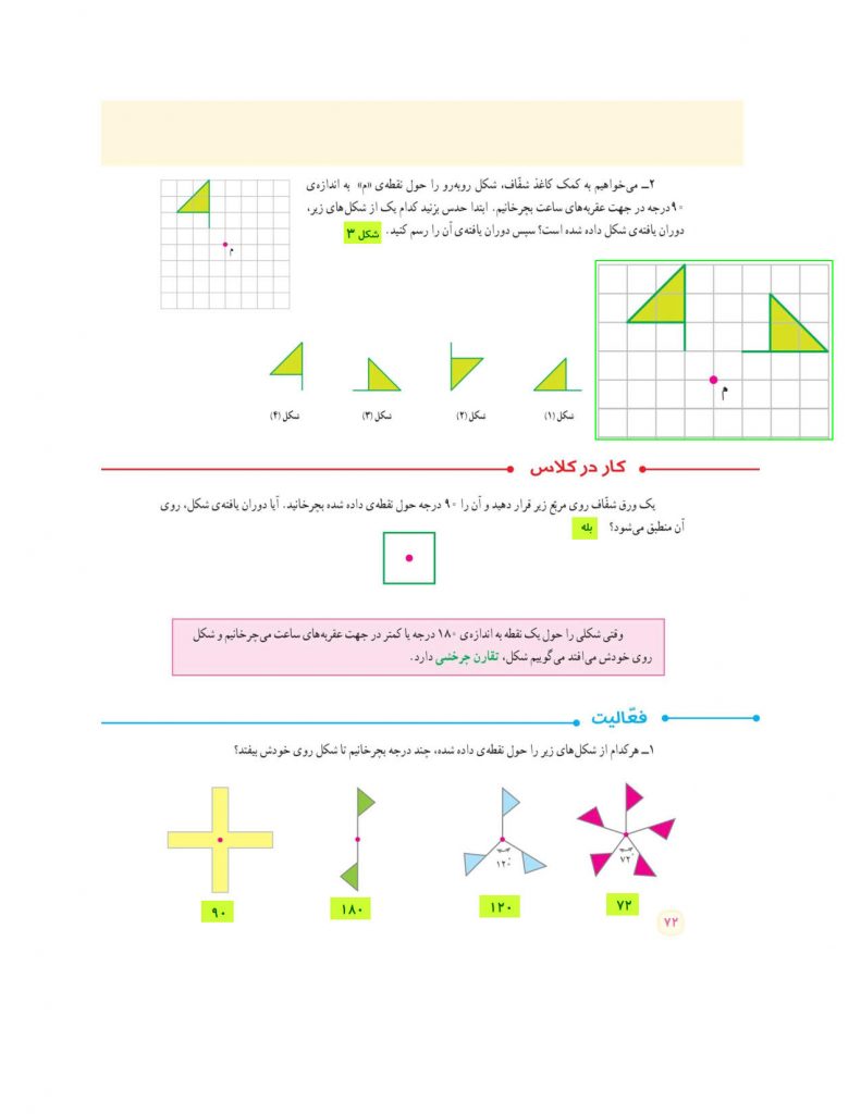 فصل چهارم ریاضی ششم - تقارن و مختصات - کلاس اینترنتی ما - مومکا - صفحه 70 کتاب درسی ریاضی ششم صفحه 72